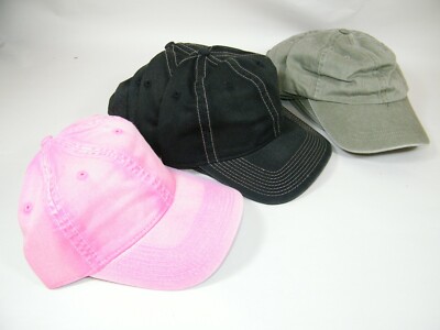 (12) FAHRENHEIT PIGMENT DYED WASHED COTTON CAPS 497 PINK GREEN BLACK LEATHER 