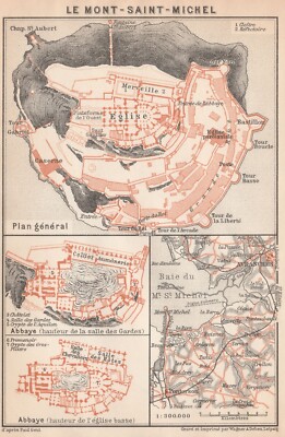 LE MONT SAINT MICHEL 1924 Antique map plan FRANCE Normandy | eBay