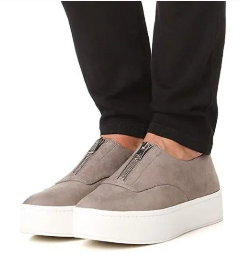 Vince Platform ZipFront Sneakers Gray NubuckLeath… - image 2