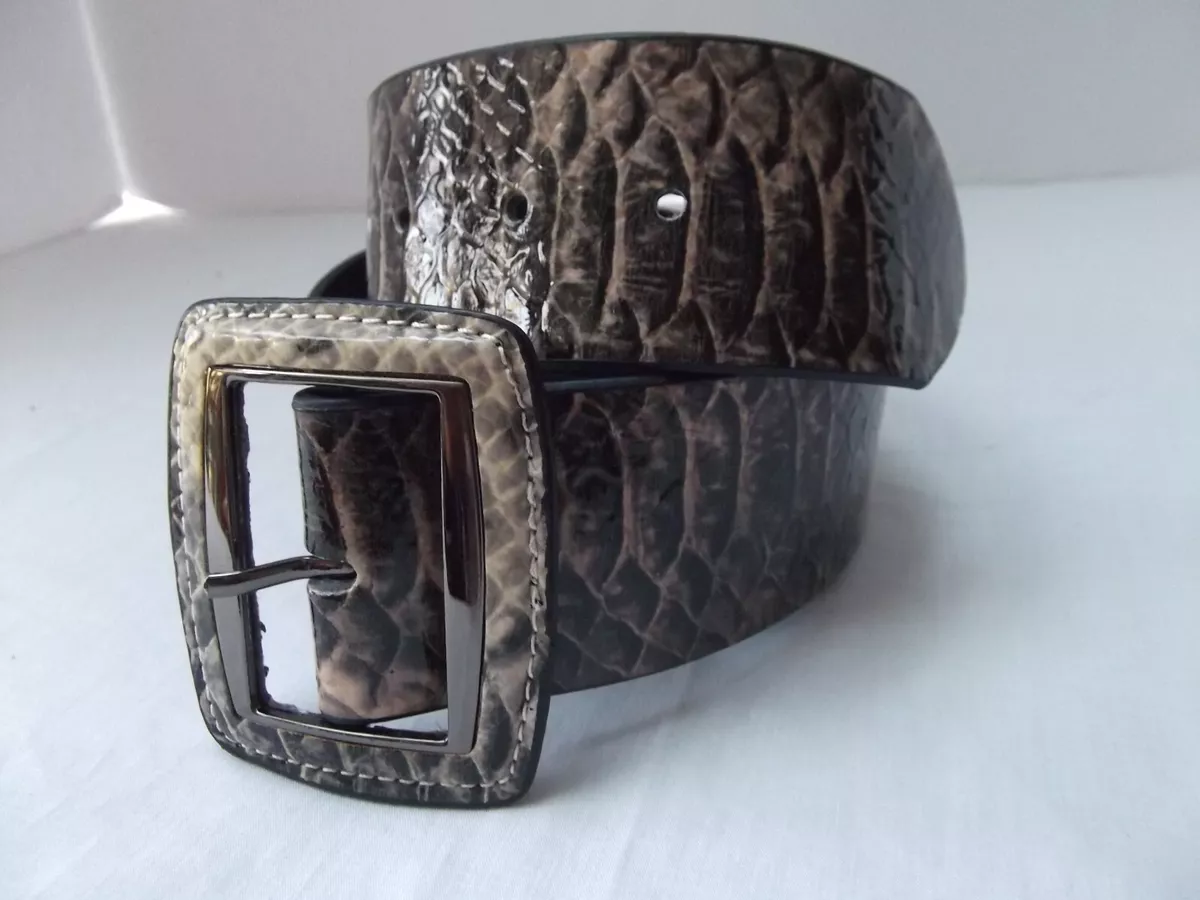 Simply Vera Wang wide brown belt M faux patent leather snake croc