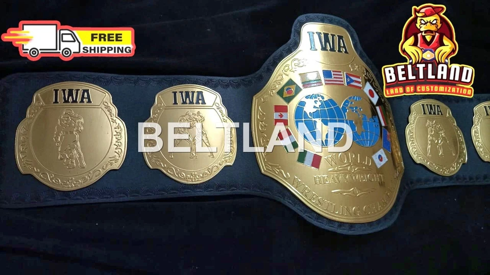 Réplica de cinturón del Campeonato Mundial de Lucha Pesada IWA 2mm Zinc TAMAÑO ADULTO Foto 3 de 4
