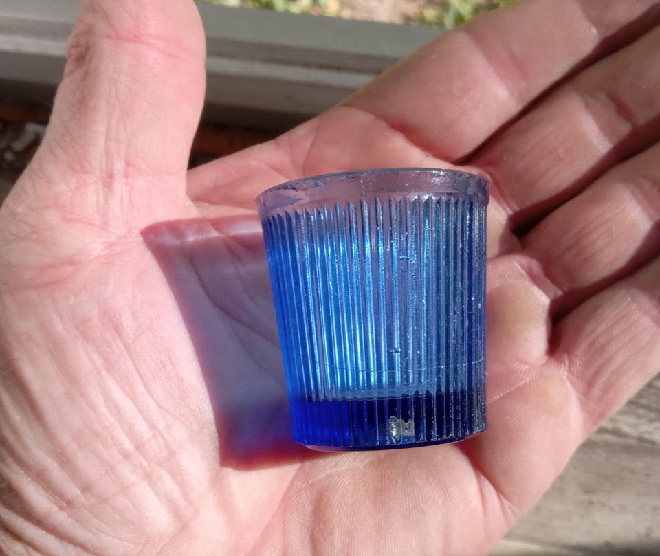 PRETTY BLUE 1860s PRESSED GLASS FINE RIB TOY TUMBLER SHOT GLASS BOSTON