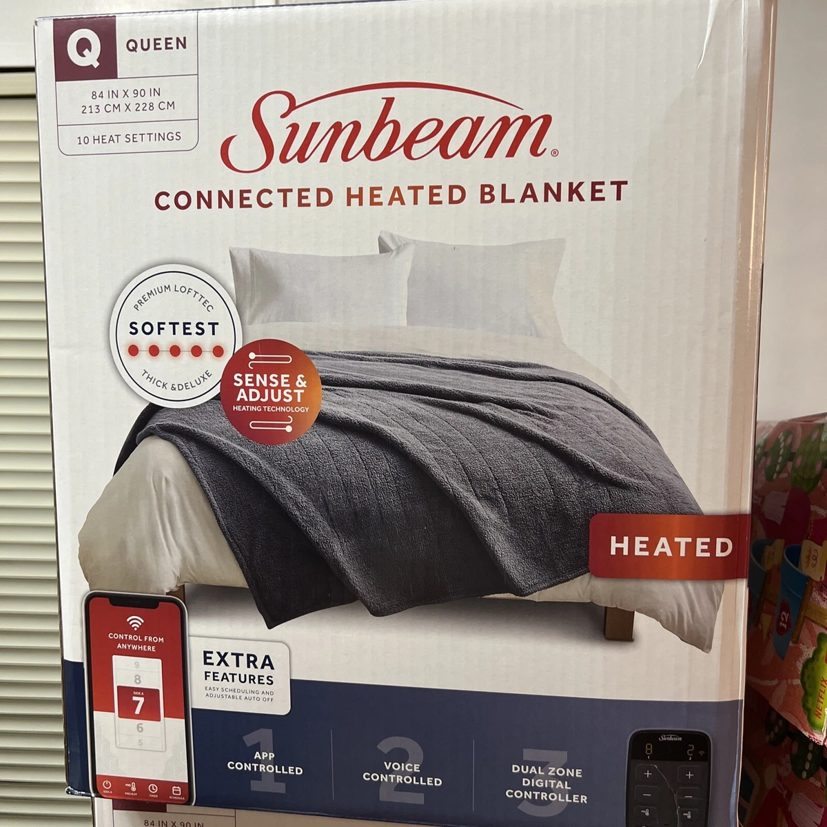 Sunbeam Connected WiFi Heated Electric Blanket, Lofttec, Slate Grey, Queen  | eBay