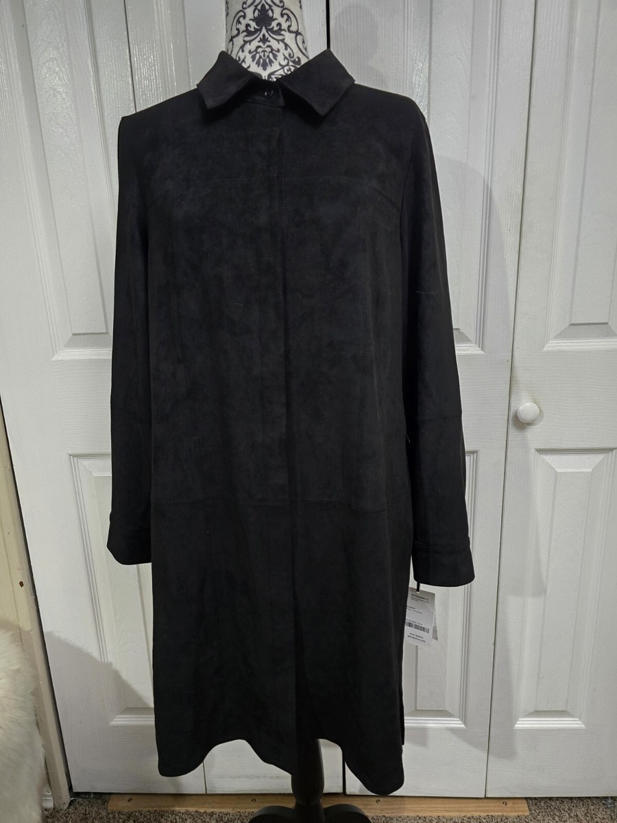 NWT W By Worth Black Faux Suede Stretch Long Sleeve Shirt Dress Size 12 |  eBay