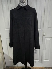 NWT W By Worth Black Faux Suede Stretch Long Sleeve Shirt Dress Size 12