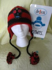 red stripe SKULL fun deLux tag HAT knit ADULT cap costume FLC LINED toque beanie