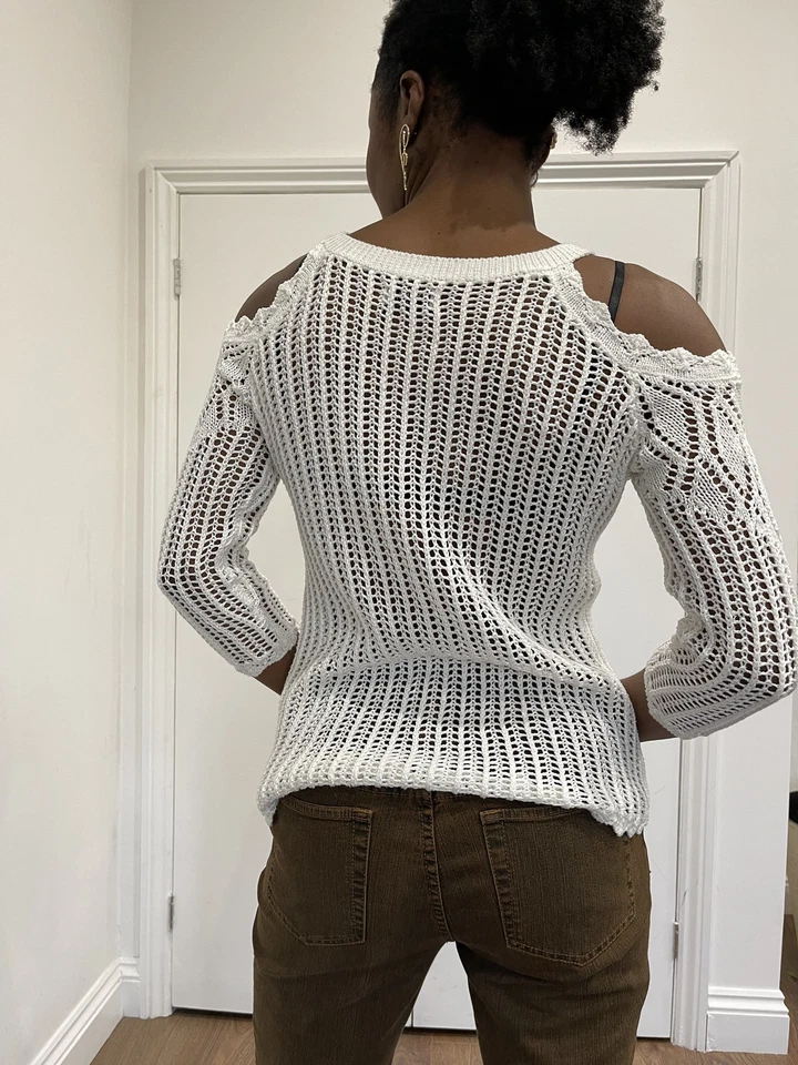 Blusa de malha coquete ombro aberto crochê 10-12 - Imagem 3 de 4