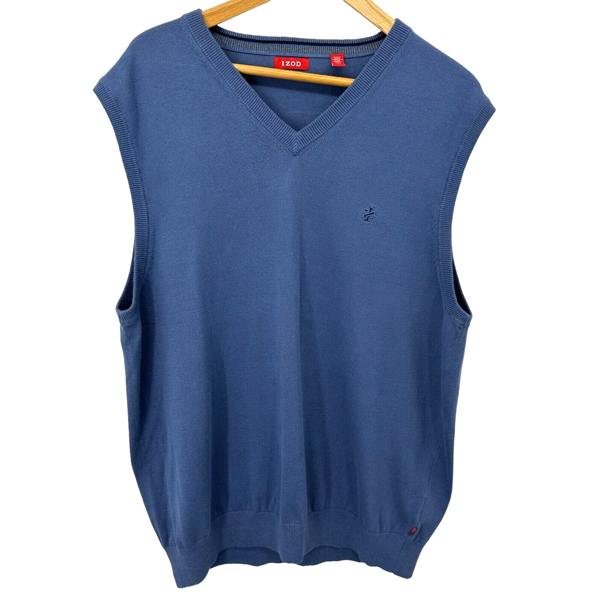 IZOD Mens Sleeveless V Neck Sweater Vest Size Large Blue Cotton