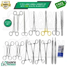 17 Pcs Large Animal Surgery Kit With FREE Scalpel Blades German Grade Set