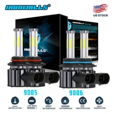 6 Sides 9005 9006 LED Headlight Bulbs Kit High Low Beam 6500K Super Bright White