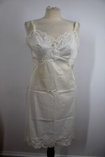 Vtg Komar 36 Short Ivory Antron Nylon Dress Slip Lace Trim