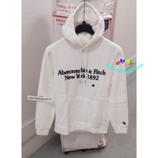 ABERCROMBIE FITCH LOGO HOODIE SWEATSHIRTS WHITE MENS SIZE MEDIUM