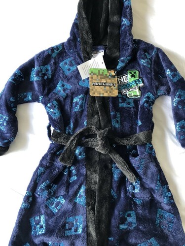 Minecraft Robe Minecraft Boys Creeper Print Hooded Fleece Dressing Gown/Robe Belt Blue ...