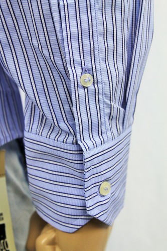 Authentic Valentino Roma Men's dress slim fit striped blue cotton shirt US 17 - Picture 8 of 10