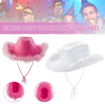 Rosa Cowgirl Hut Set flauschige Federkrempe Cowboyhut Bandana Sonnenbrille Party UK