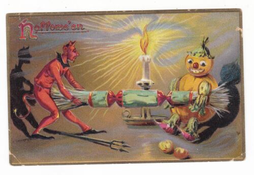 1909 TUCKS FANTASY HALLOWEEN DEVIL PUMPKIN OLD POSTCARD CONIER PENNSYLVANIA PA