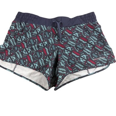 Patagonia Strider Running Shorts Womens Small Geometric Print Navy Teal Red 3''