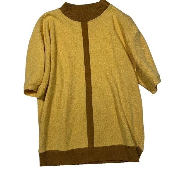 Vintage Richman Brothers Orlon Acrylic Yellow Short Sleeve Mock Neck Sweater M