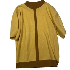 Vintage Richman Brothers Orlon Acrylic Yellow Short Sleeve Mock Neck Sweater M