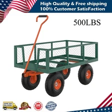 500Lbs Steel Garden Cart Utility Wagon with Removable Mesh Sides Rotating Handle