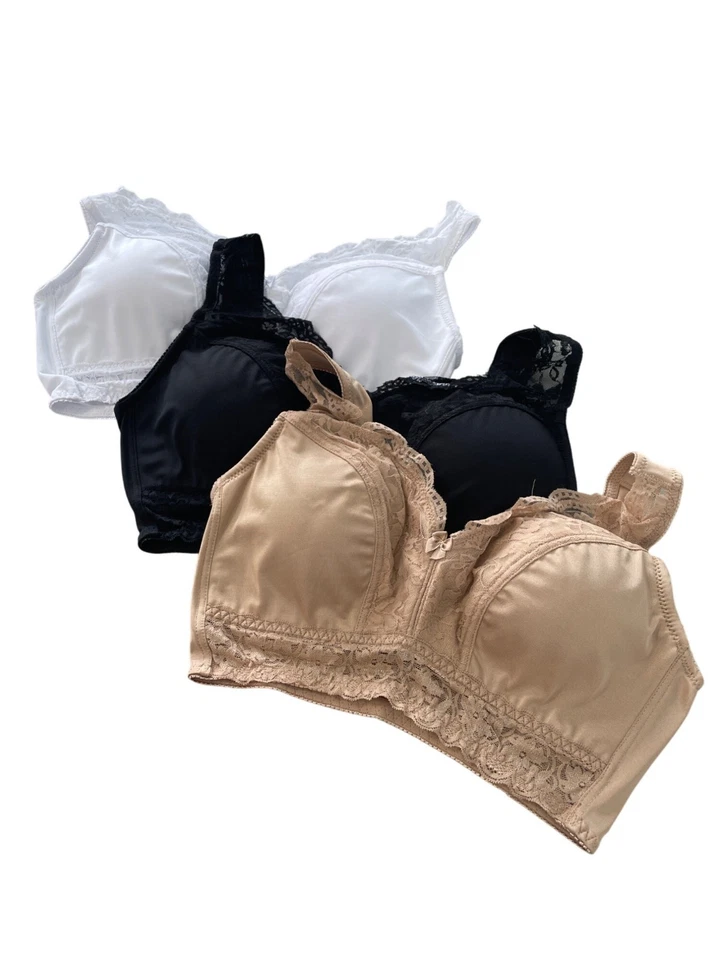 Rhonda Shear 3 Pk Classic Pin Up Bra Size Large Black White Beige Intimate 663.8 - Image 2 of 4