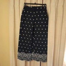 Zara Flat Front Embroidered Cropped Pants Navy Small NWT