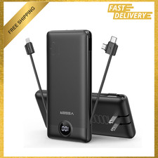 Portable Power Bank with Built-in AC Plug Cables 10000mAh Slim Travel Charger