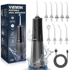 VIMMK WATER FLOSSER CORDLESS WATER DENTAL FLOSSER 9 JET TIPS 5 MODES 300ML BLACK