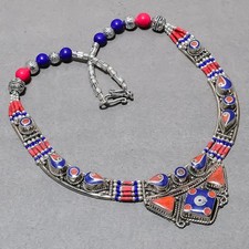 Lapis Lazuli Red Coral Handmade Fashion Baho Jewelry Nepali Necklace 18