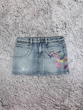 Vintage Y2K Distressed Denim Mini Skirt Bird Embroidery  