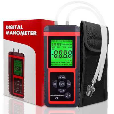Manometer, Professional Air Pressure Meter, Dual-Port HVAC Digital Manometers Ga