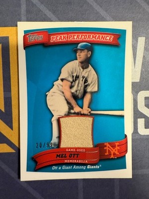 2010 Topps Baseball Peak Performance Mel Ott Pants Relic Blue 20/99 READ