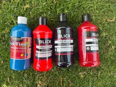 Blick Tempura Paint Bundle Of 4 Dark Red, Red, Blue, 1 Liter