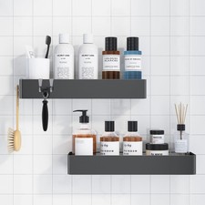 Kitsure 2-Pack XX-Large Adhesive Shower Caddy, No-Drill Rustproof Dark Grey