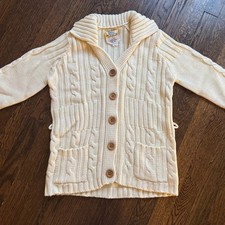 VINTAGE 70s OffWhite Cream Cable Knit Collared Shawl Fashion Cardigan NO BELT 