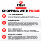 White box with green Chinese characters, “SHOPPING WITH PREME” text, and bullet points on how to contact them.