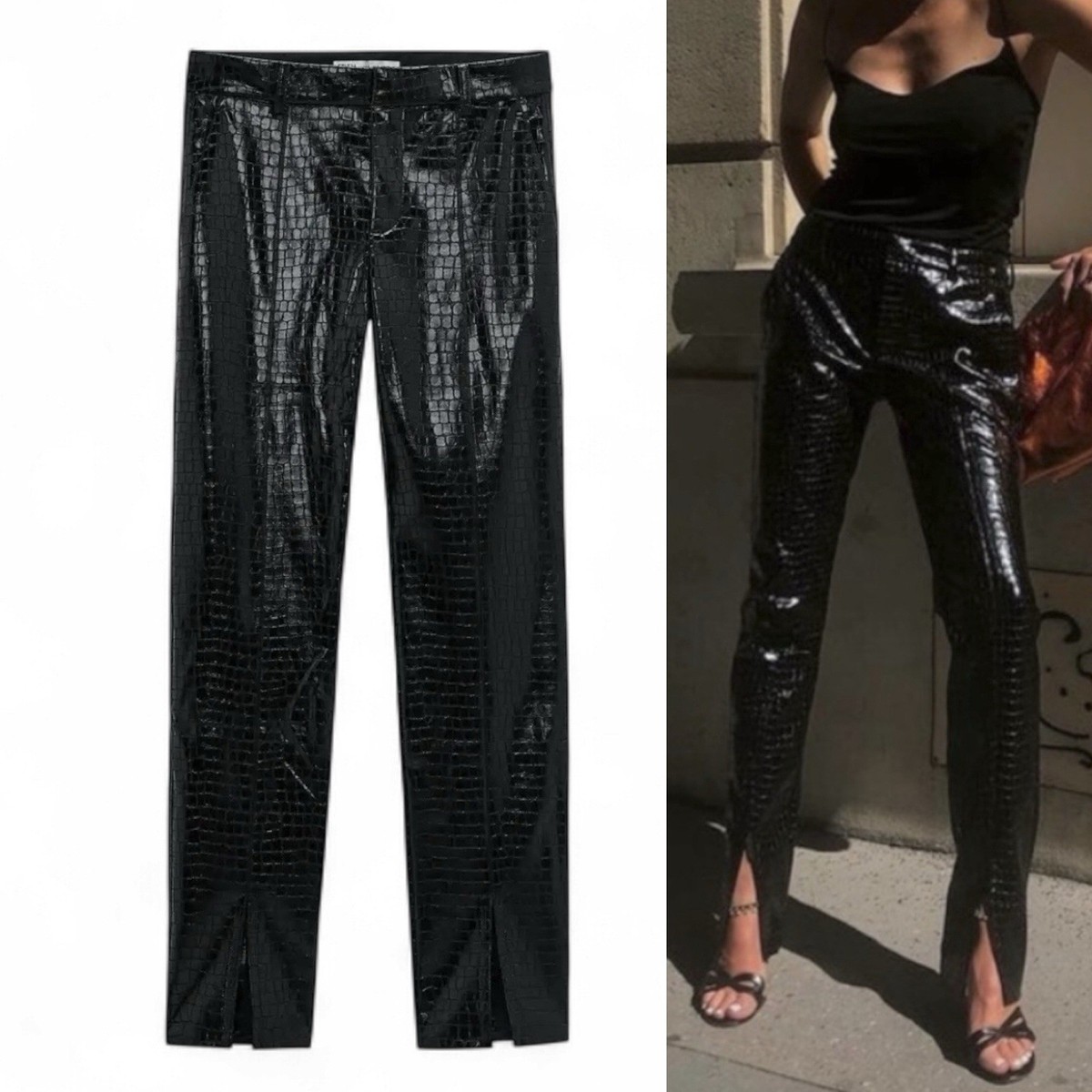 ZARA Faux Leather Trouser Pants Size XL Crocodile Embossed Front