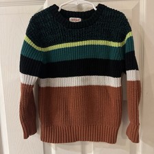 Cat Jack Boys Striped Knit Sweater Green Brown Black Toddler 4T