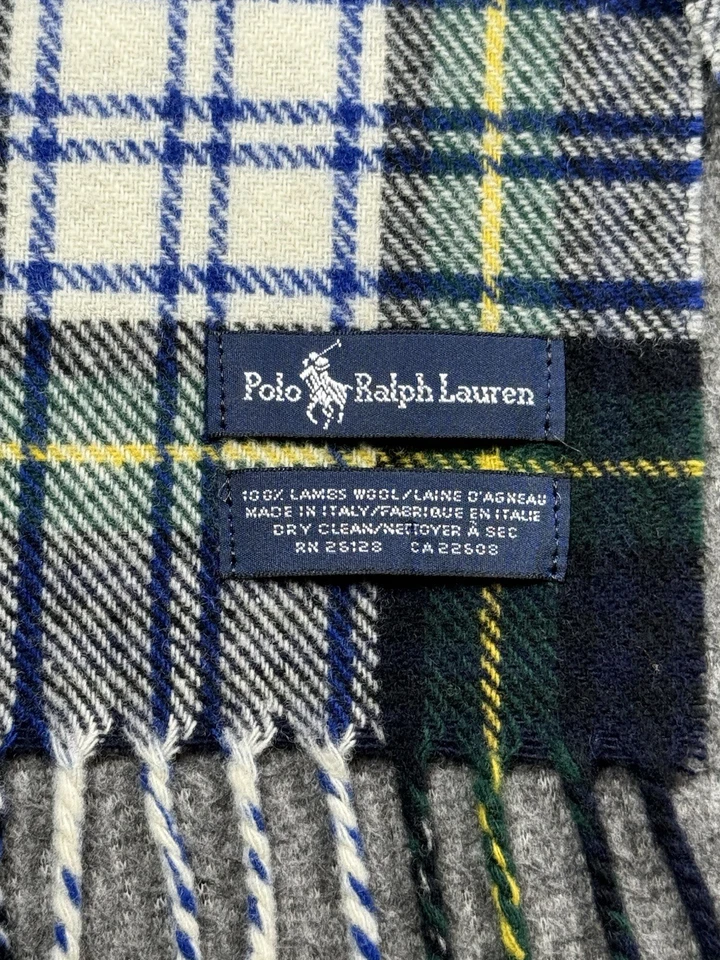 Polo Ralph Lauren Scarf Lambs Wool Green Plaid Designer Italy - Image 3 of 4