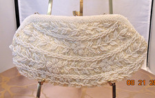 Vintage Ivory Beaded Evening Bag Purse Clutch Hand Made in Hong Kong