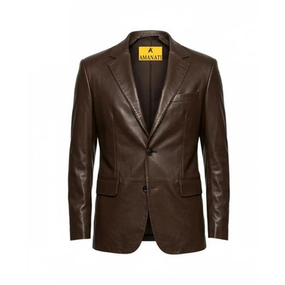 Mens Two Button Brown Lambskin Leather Blazer Mens Two Button Brown Lambskin Leather Blazer