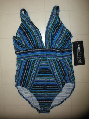 MIRACLESUIT Multicolor Veranda Odyssey 1PC V Neck Plunge Swimsuit Sz 10 NWT