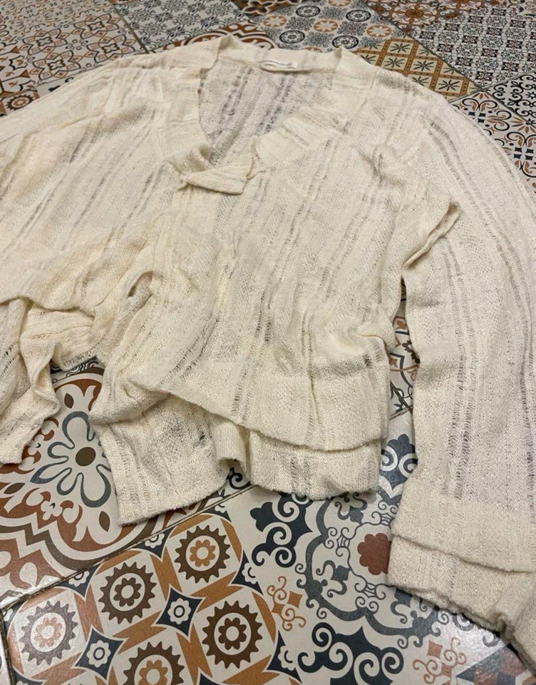 Cárdigan corto a rayas marfil 1 Y's Yohji Yamamoto talla 2 Foto 3 de 4