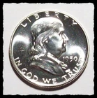 1950 FRANKLIN HALF DOLLAR  Mirrored Fields Sharp GEM PROOF #25D69 .9 SILVER COIN