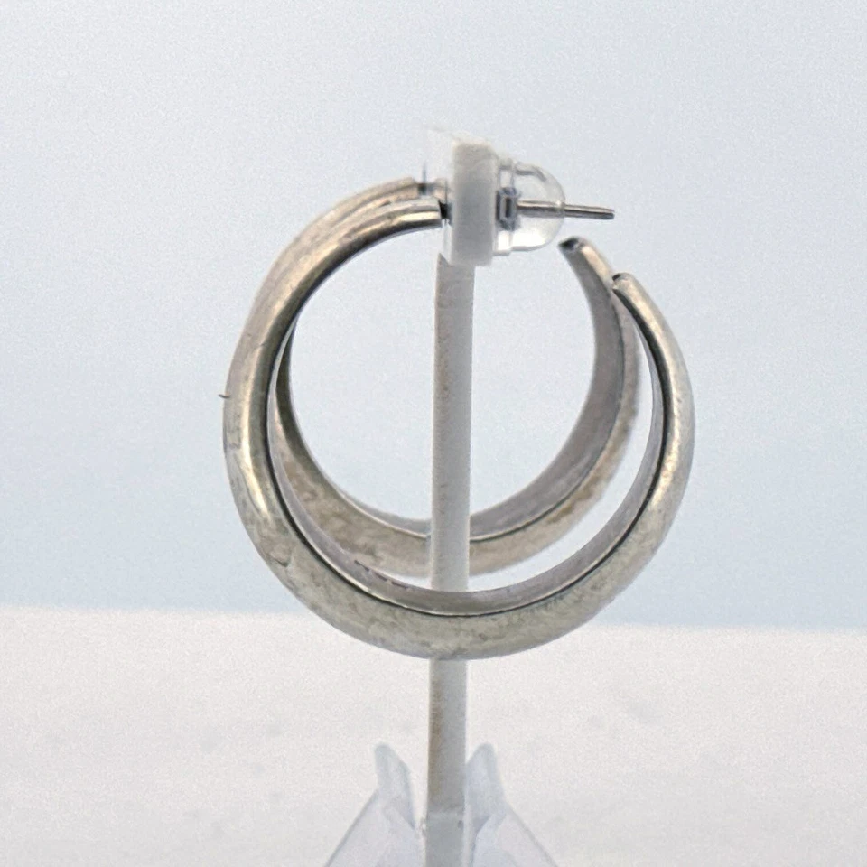 Estate Sterling Silver 925 Wide Hoop Earrings 1.18" 12.2g Classic Polished - Image 4 of 4