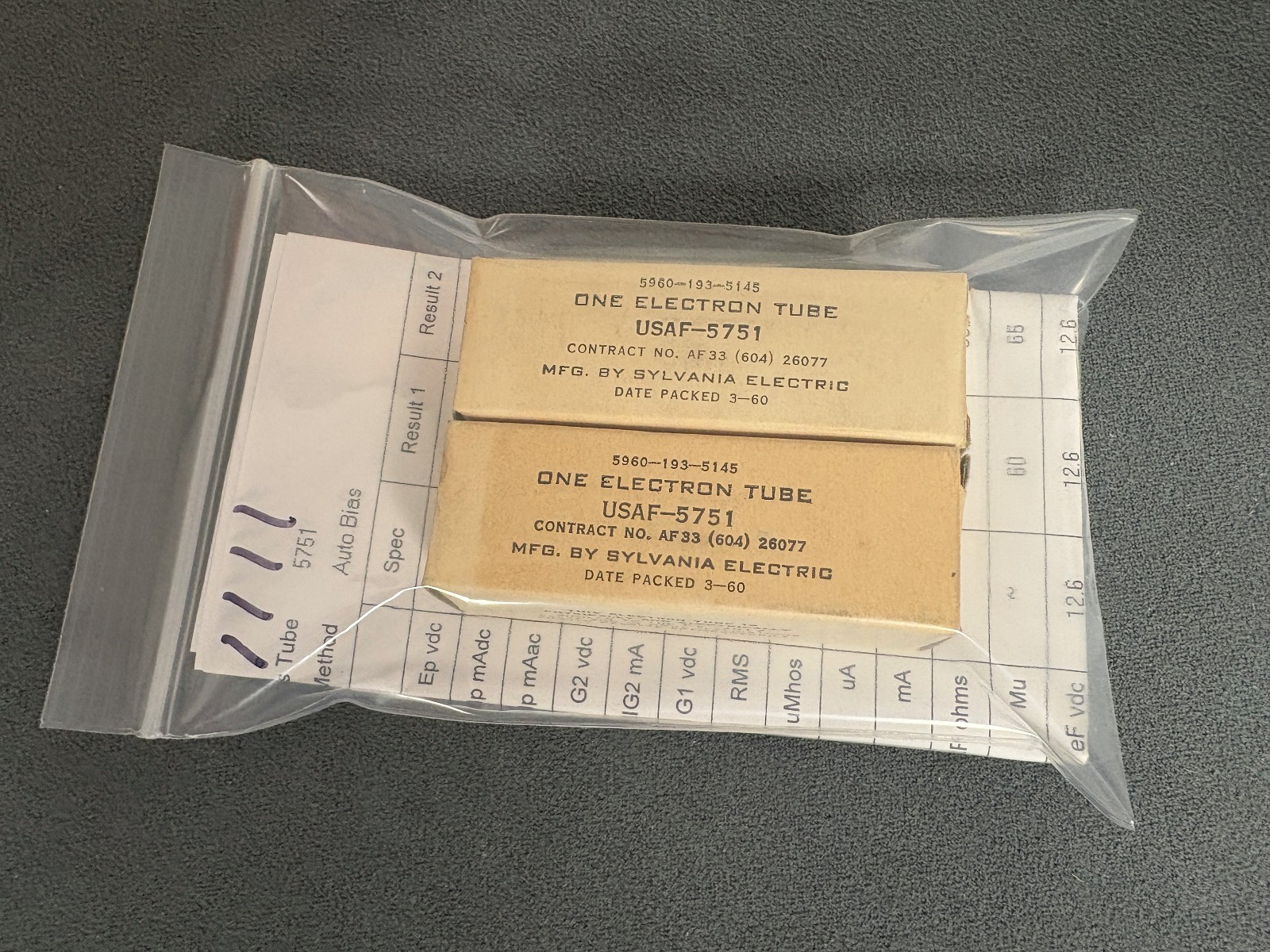 Pair of 5751 Sylvania Black Plates Tubes for USAF Military - NOS NIB - See Pics