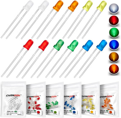 3Mm LED Diode Lights Assortment Kit 60 Pcs(6 Colors X 10 Pcs) Pack (Diffused rou