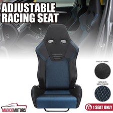 Universal Reclinable Racing Seat Black Suedeblue Mesh Fabric Blue Stitch Slider