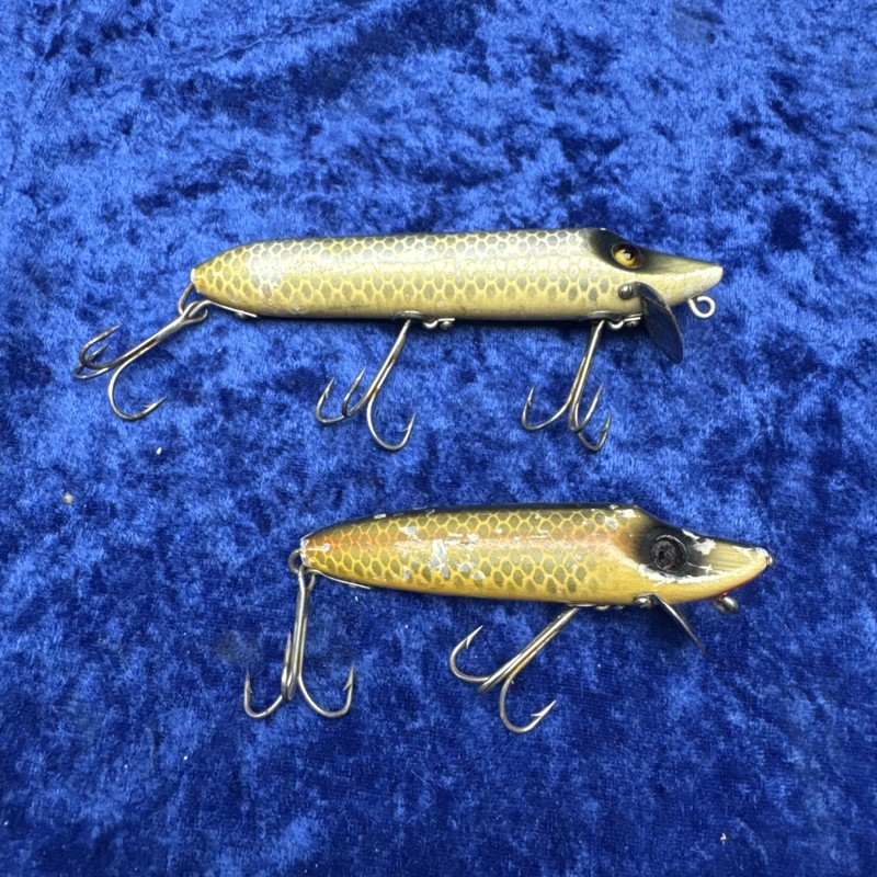 Vintage Lot Of 2 Wooden Heddon Vamps Large, Baby Lrig Hardware Parts Or Fish