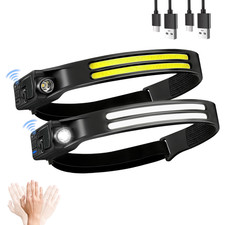 Headlamp Rechargeable 2 PCS, 230° Wide Beam Headlamp, Waterproof Motion Sensor